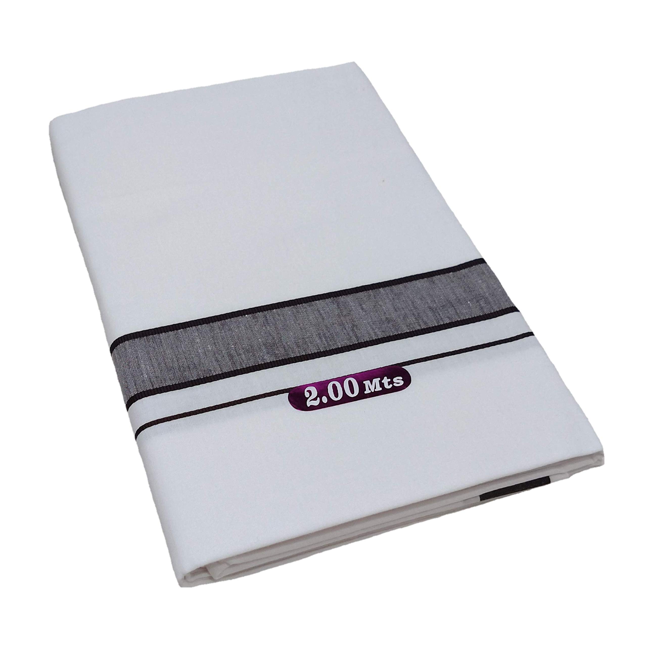 100% Cotton White Dhoti With Colored Border for Men's Size:2.00 Mts (Pack of 1 Piece-image-15