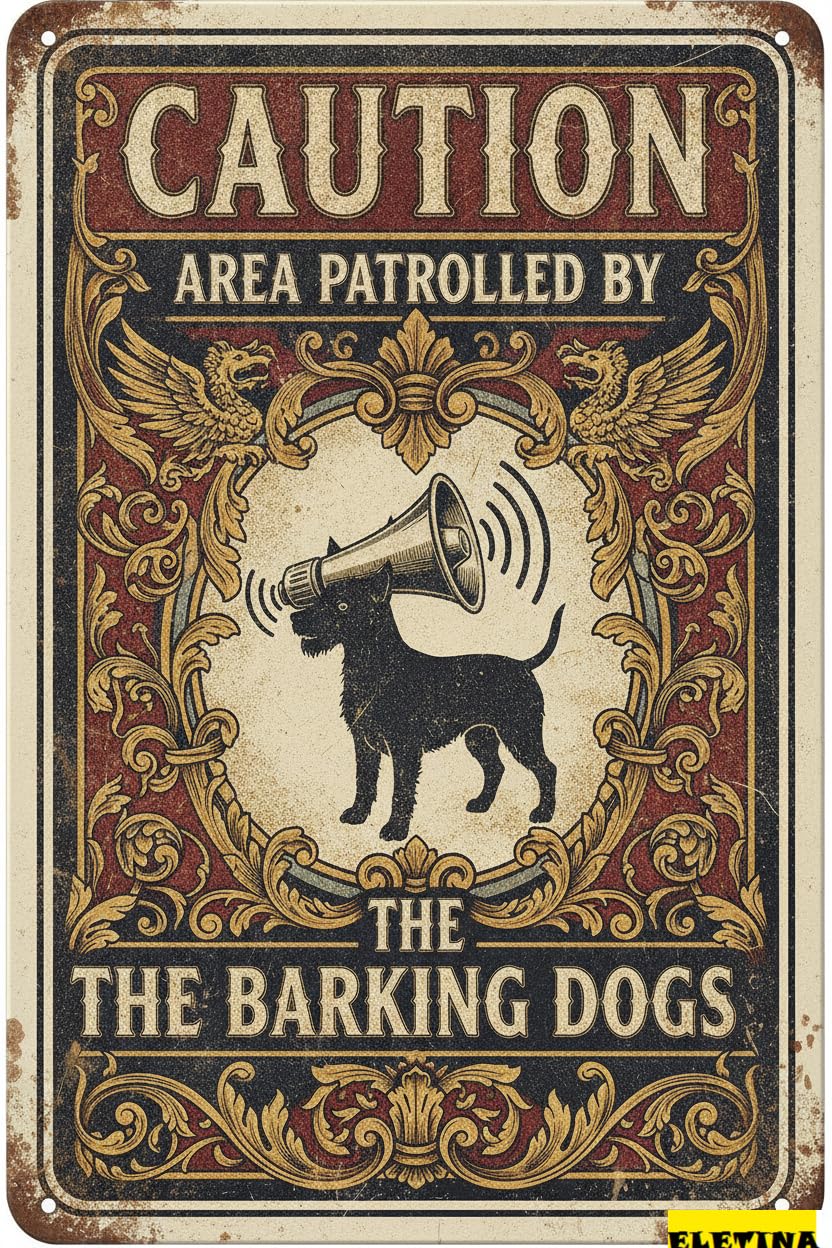 Tin Sign for Man Cave Metal Tin Caution Funny Guard Dog Area Patrolled By Barking Dogs Exterior Home Garage Bar Country Wall Decoration Retro 8"x12" Inch Private Property Decorative