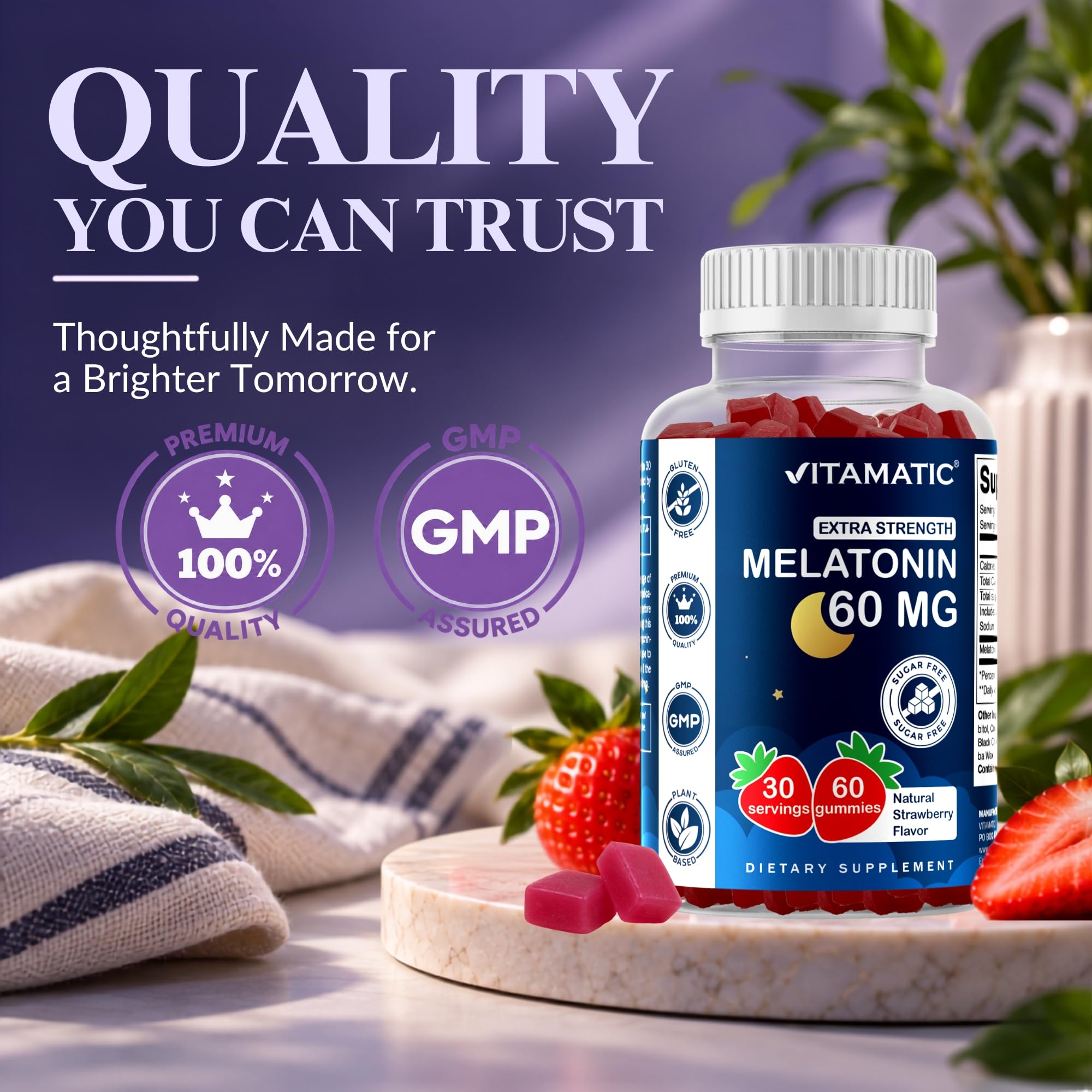 Vitamatic Sugar Free Melatonin 60 mg Per Serving - 60 Gummies, Gluten Free — Amazon image 7