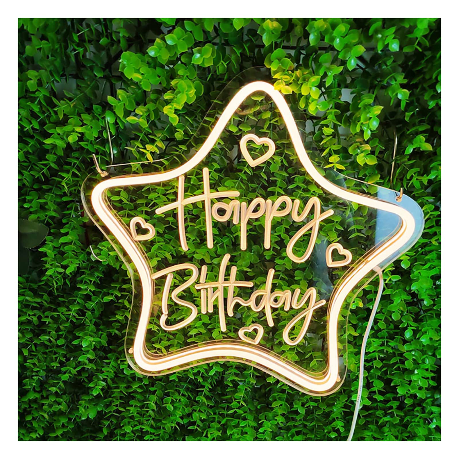 Led Neon Signs|Star Shape Happy Birthday Letters Glowing Modeling Lights|USB Powered Dimmable Birthday Party Decor Ambient Lights,Warm White