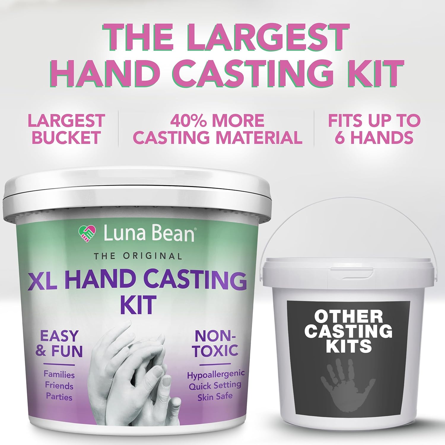 Luna Bean XL Family Hand Casting Kit – Extra Large Hand Mold Kit for Families, Casts Up to 6 Hands – Unique Family Gifts Ideas, Parents, Grandparents & Keepsake Memorial