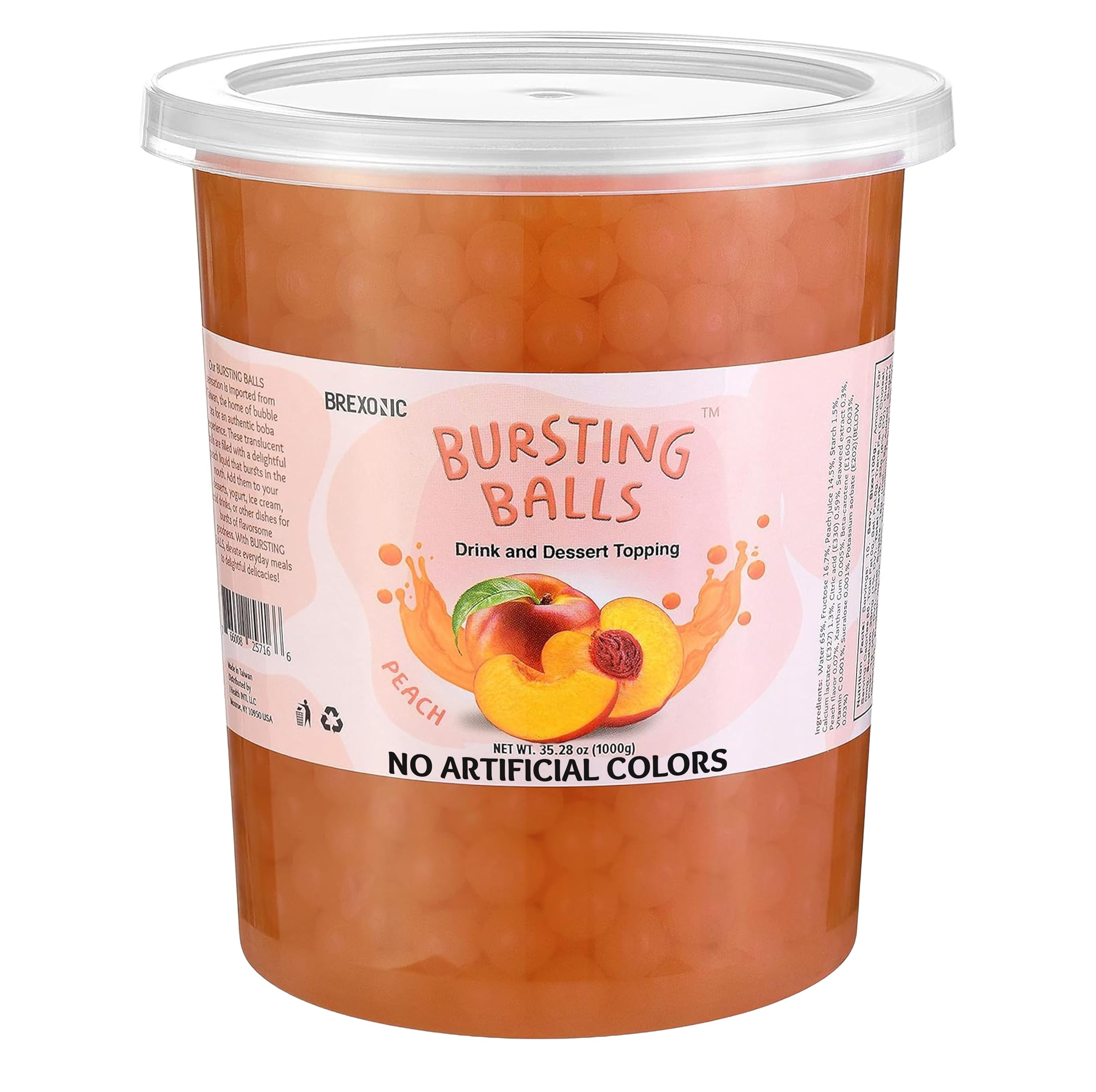 BREXONIC Popping Boba Pearls Bursting Tea Balls Drink & Dessert Topping Strawberry Blueberry Mango Passion Fruit Bubble Tea Flavor Tapioca Pearls 2Lb (Peach, 2 Pounds (Pack of 1))