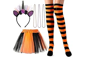 Halloween Unicorn Costume Set Included Unicorn Headband Tutu Skirt Purple Orange Black for Adult
