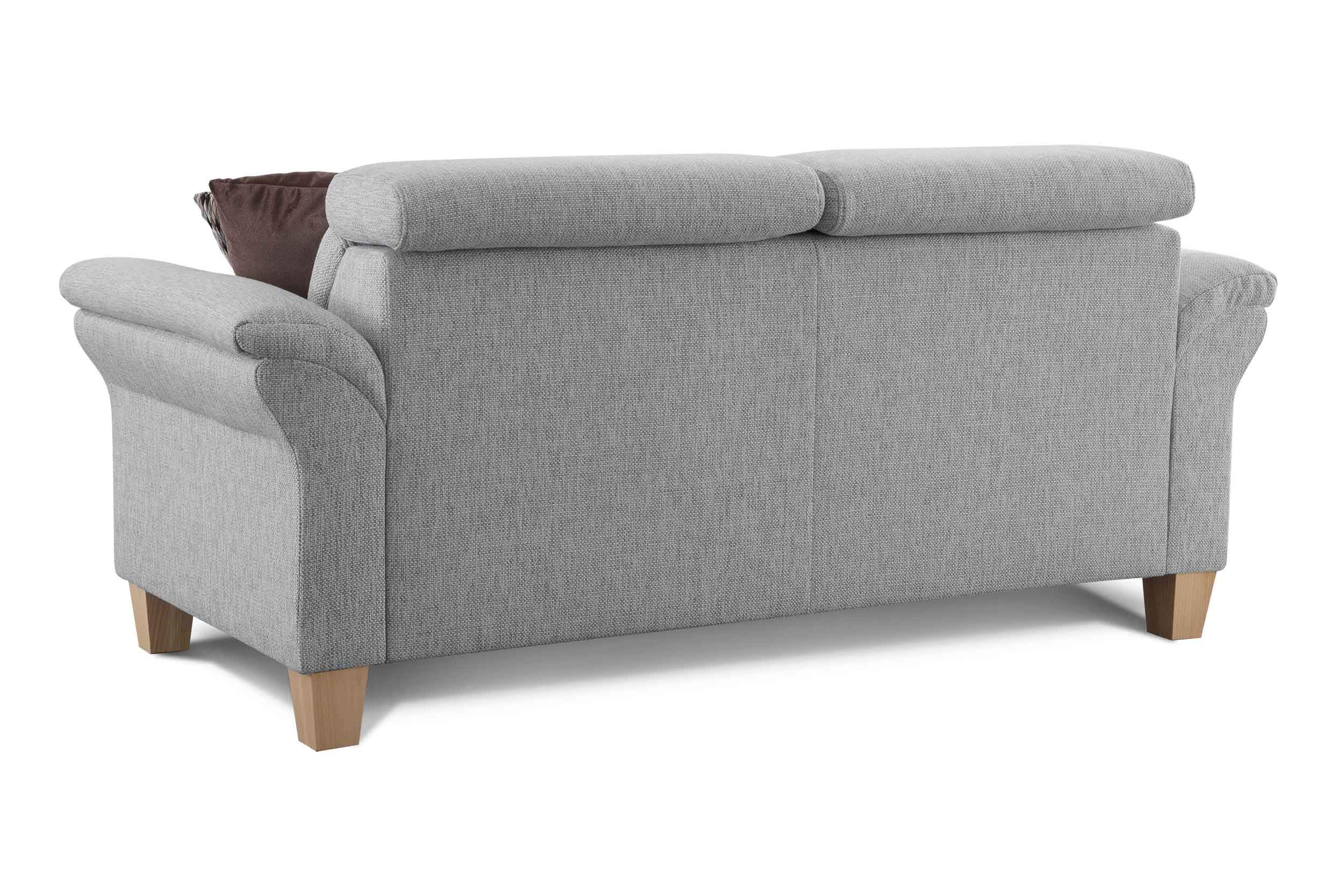 Cavadore 3-Sitzer Sofa Ammerland / Couch mit Federkern im Landhausstil / Inkl. verstellbaren Kopfstützen / 186 x 84 x 93 / Strukturstoff hellgrau