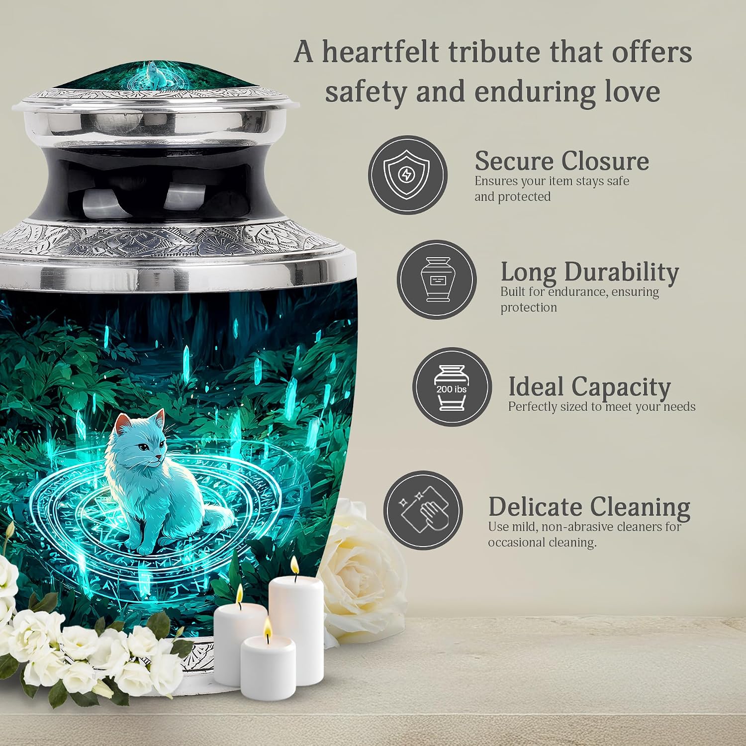 Cat Large Urn for Human Ashes - Blue Urn for Women - Funeral Urns for Adult Ashes Men - Memorial Cremation Urns for Male and Female - 10 Inch