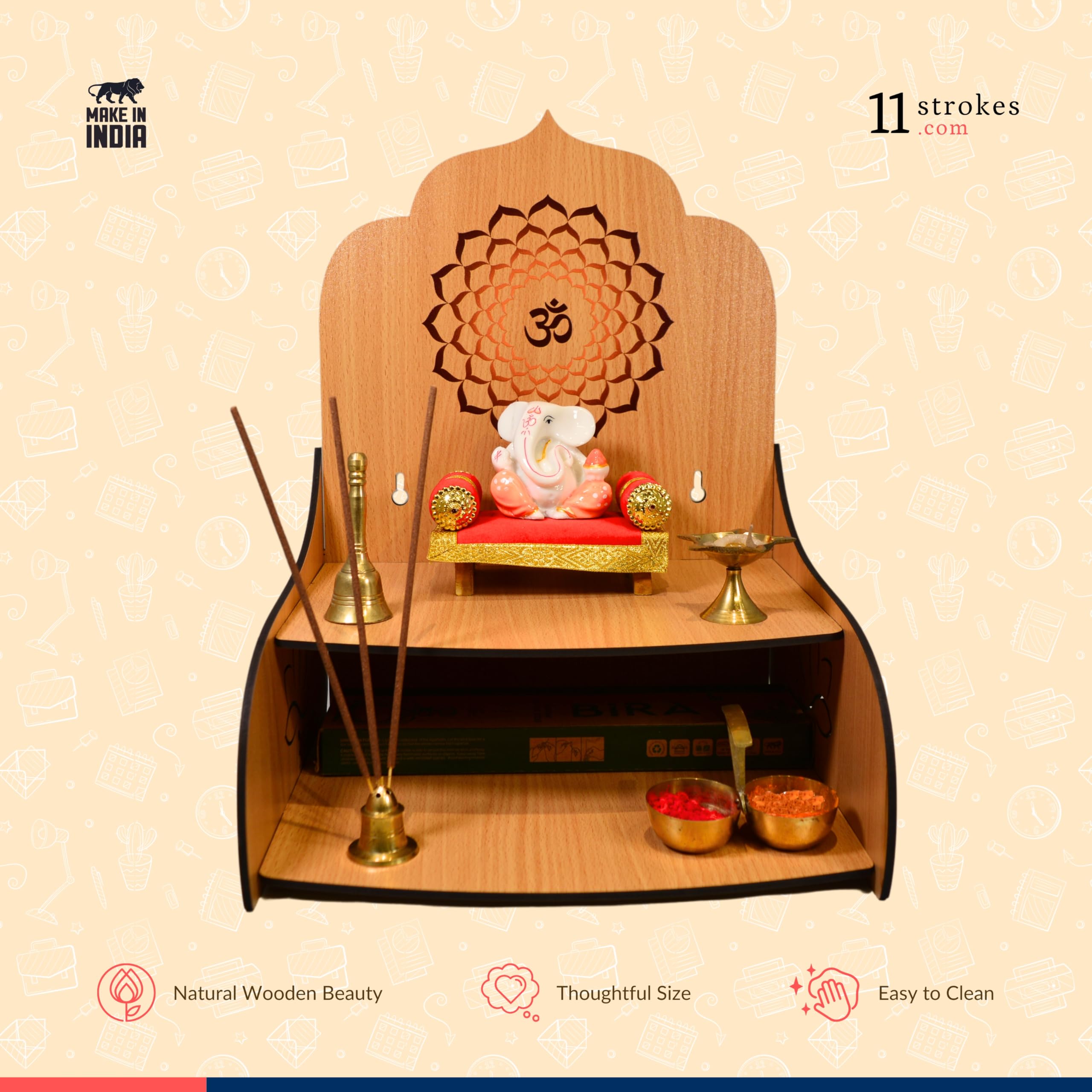 11 Strokes Samarpan Wooden Pooja Mandir for Home Small Size - Foldable DIY Wall Mount Devghar - Modern Singhasan for God & Small Wooden Temple, Puja Stand 3