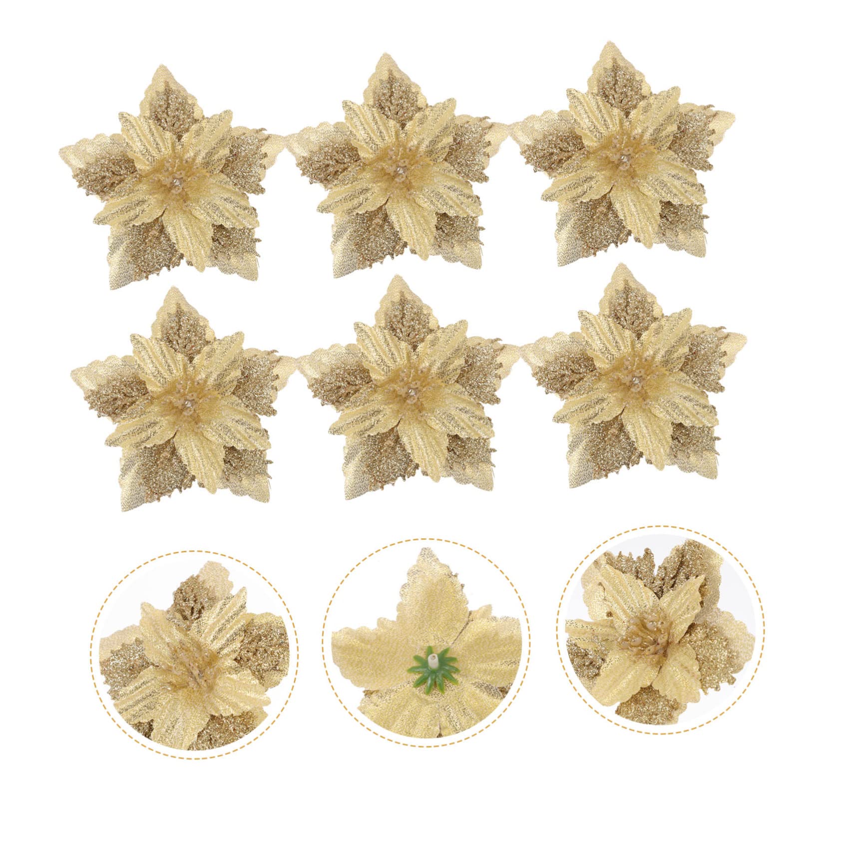 48 pièces Fleur de Noël Poinsettia à Paillettes de Noël Ornement de Fleur de Poinsettia de Vacances Ornement de Couronne de Noël Ornements d'arbre de Noël Poudre de Paillettes Fleurs