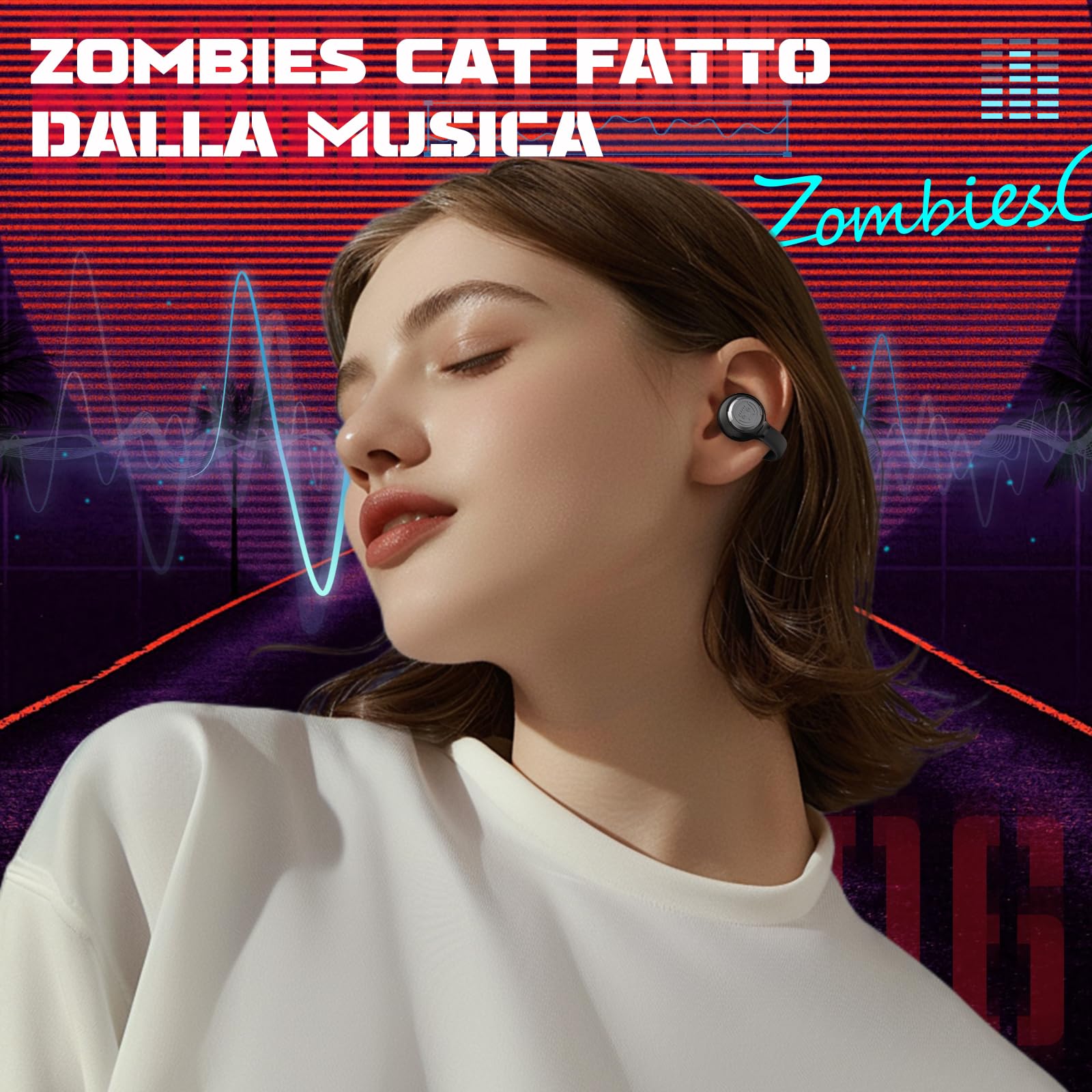 ZOMBIES CAT Cuffie Bluetooth Open Ear Auricolari Bluetooth 5.3 60H Playback cuffie sport stereo con bassi profondi Effetti di luce esclusivi cuffie senza filo per IOS Android, B3 Nero
