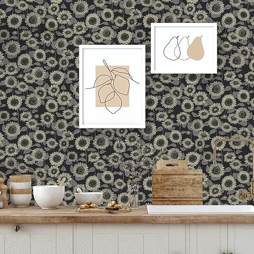 Miniatura 9 de lenify Papel tapiz floral oscuro, papel tapiz negro para despegar y pegar, 17.7 x 118.1 pulgadas, papel de contacto floral negro vintage con