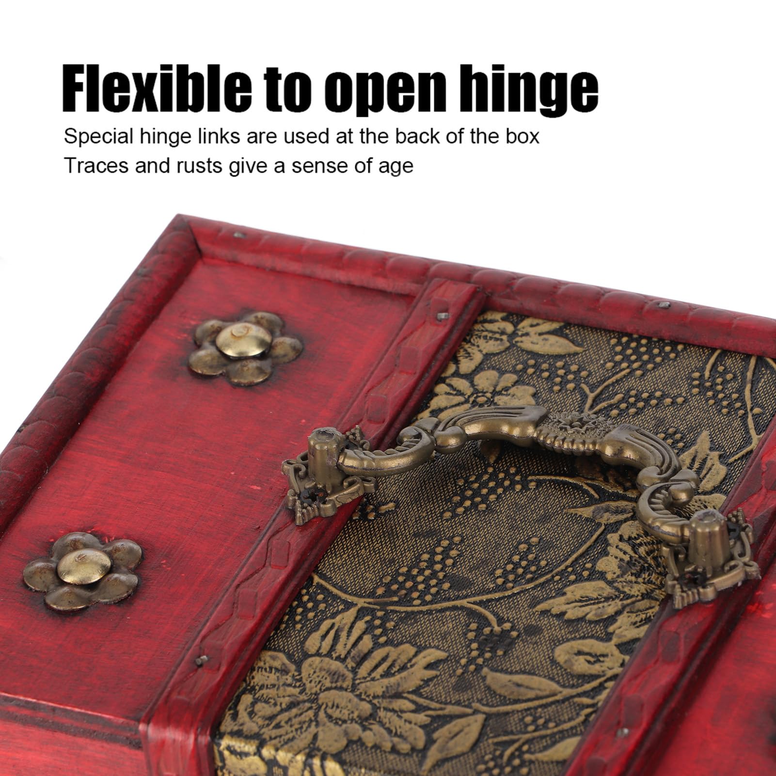 Organizer na biżuterię w stylu europejskim – przenośna drewniana witryna z zawiasami w stylu vintage, kompaktowe przechowywanie pierścionków i kolczyków (14 x 8,9 x 8,9 cm)