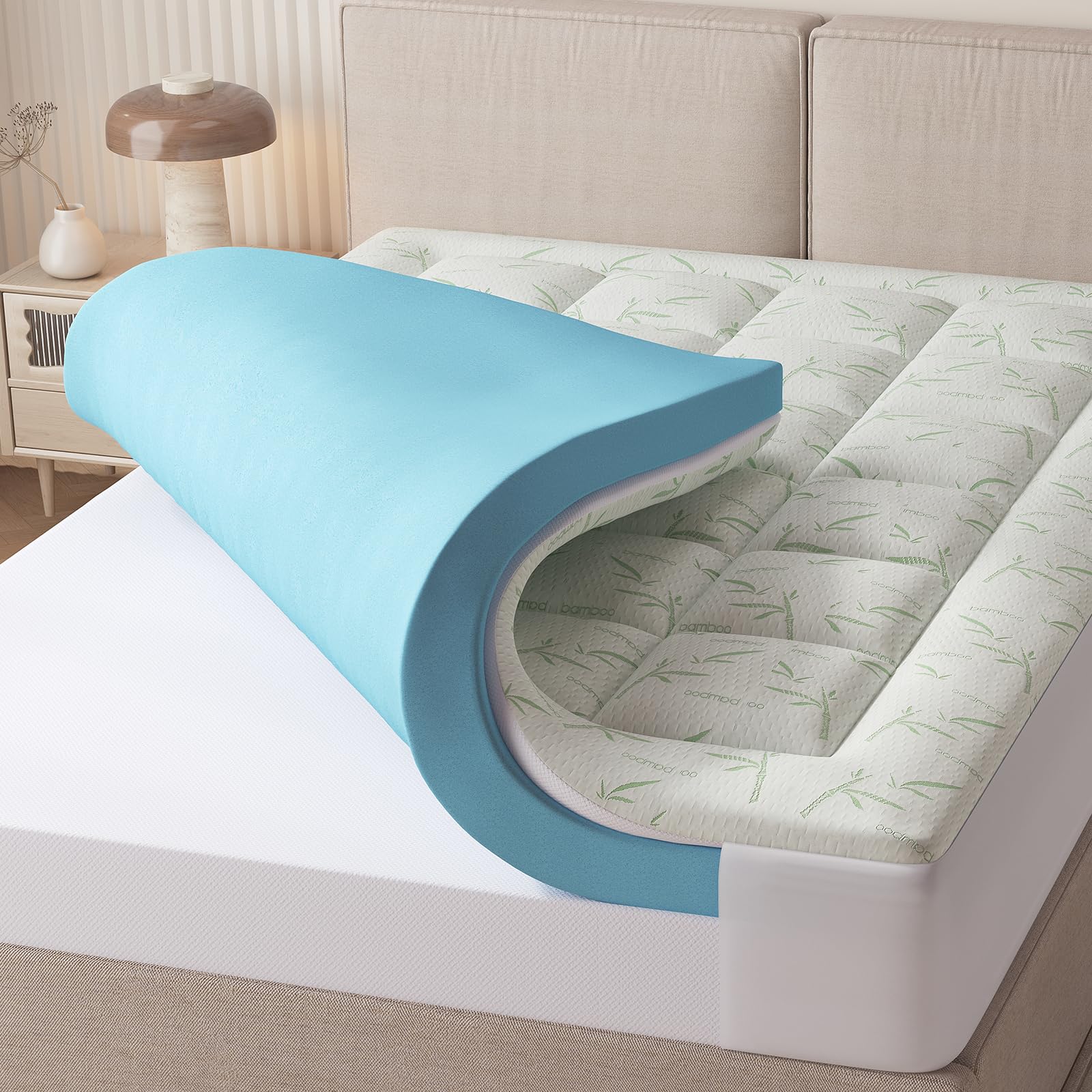DUMOS King 3in Dual Layer Gel Memory Foam Mattress Topper