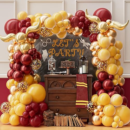DUBEDAT Arco de guirnalda de globos de oro metálico amarillo burdeos con globos de confeti para decoraciones de fiesta de cumpleaños, temática