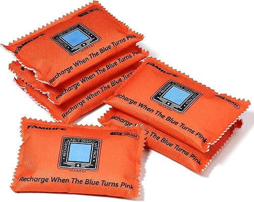 Miniatura 8 de FAMILIFE Paquetes de 6 desecantes recargables de 3.53 oz, bolsas deshumidificadoras reutilizables que indican el color, paquetes de gel de sílice,