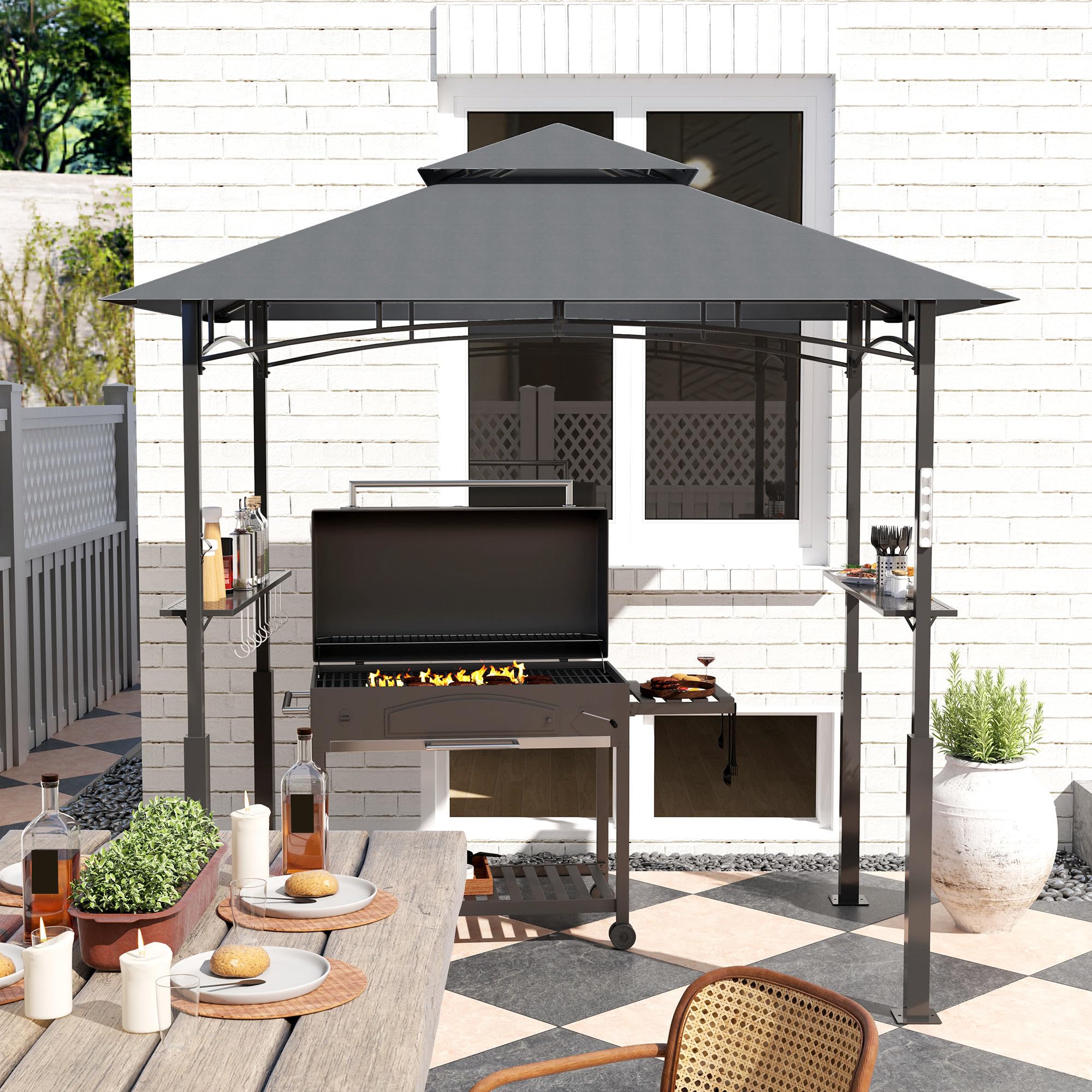 Grillpavilion z LED, wodoodporny, ognioodporny, 243x148 cm