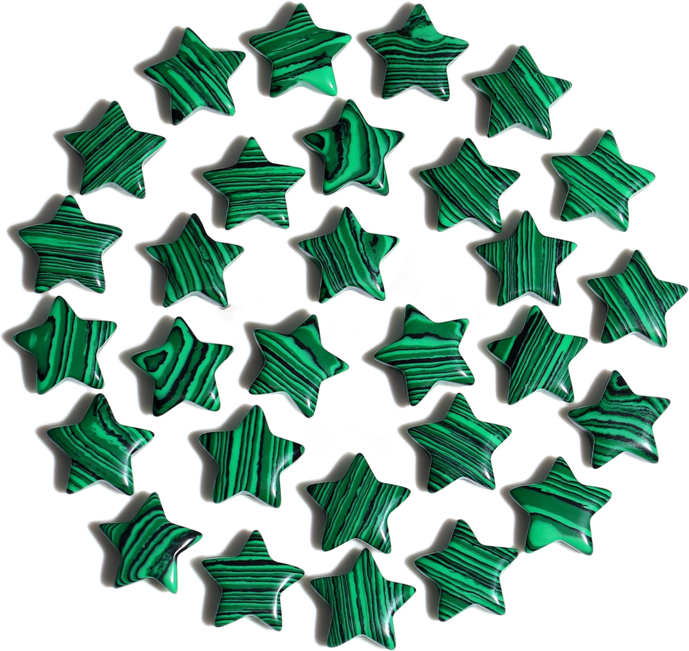 QINJIEJIE 20PCS Malachite Star Crystals Healing Stones Mini Crystal Cute Polished Pocket Stone Thumb Star Gemstones Set Bulk Wholesale Reiki Energy Balancing Star Decor Christmas Day Gifts for Women