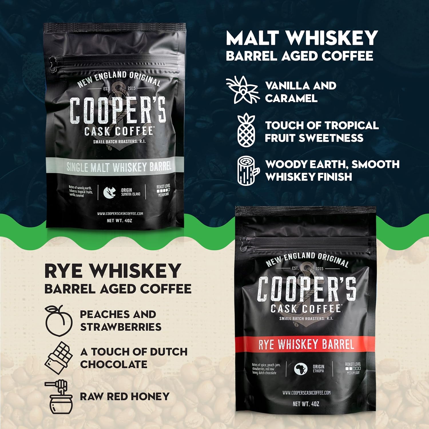 Bourbon Ad Coffee Whole Bean Set, Single Origin Sumatra Whiskey,