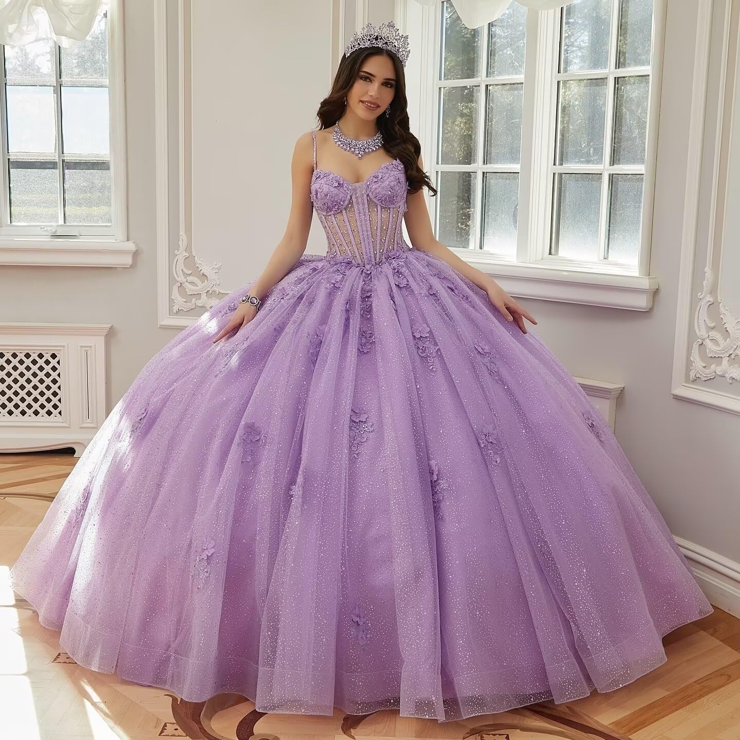 Vestidos de quinceañera con Tirantes Finos, Vestidos de Tul Brillante para Adolescentes MT041