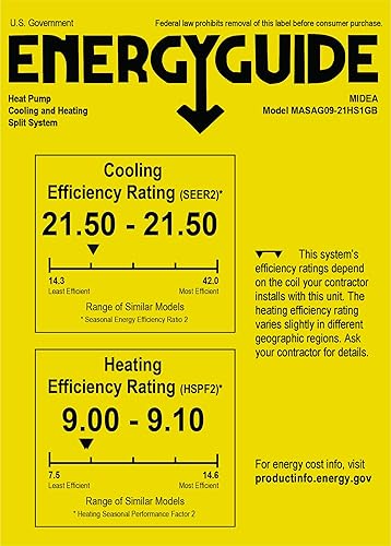 Miniatura 9 de Midea Mini Split ACsistema de calefacción, 9,000 BTU 115120 V, funciona con Alexa, color blanco