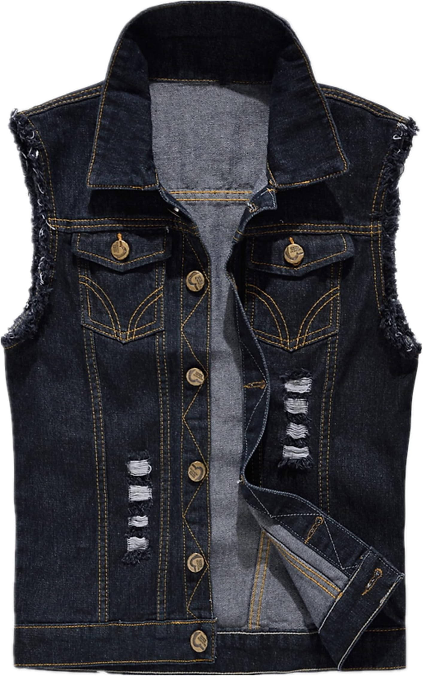KelmonMens Denim Gilet Ripped Vintage Casual Biker Vest Motorcycle Coat Cowboy Sleeveless Vest Jacket