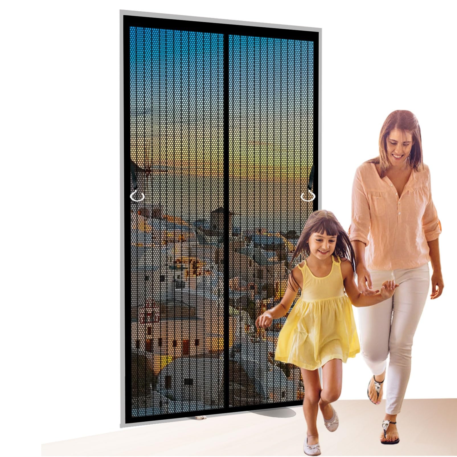 Mosquito Door Screen 78 x 195 cm Frame Hook & Loop, Powerful Magnets Magnetic Fly Screens Heavy Duty, Lets Fresh Air for Patio Doors Bedroom, Black