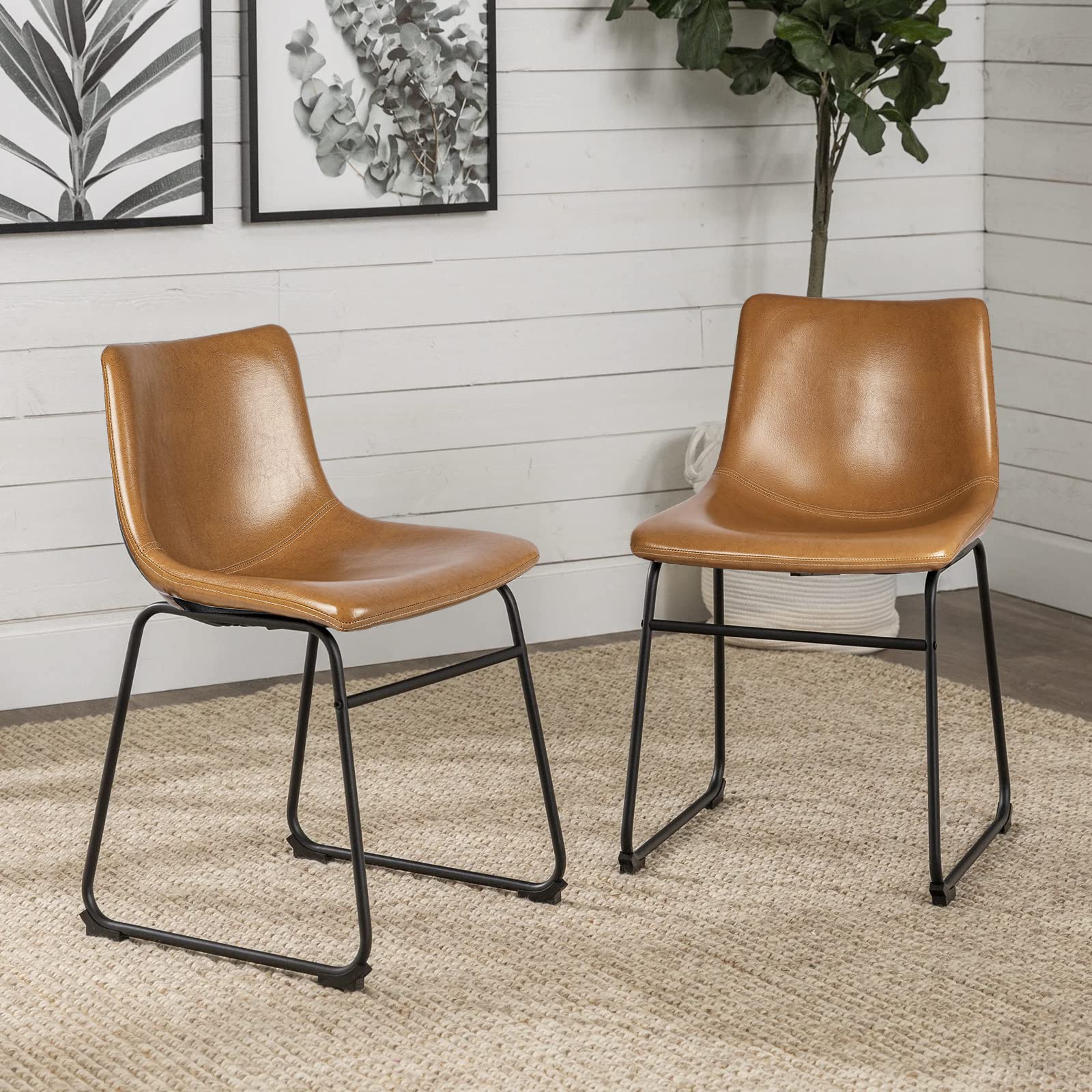 LEMBERI Faux Leather Dining Chairs Set of 2, 18 Inch Kitchen & Dining Room Chairs,Mid Century Modern Dining Chairs with Backrest and Metal Legs, Comfortable Upholstered Seat Chairs