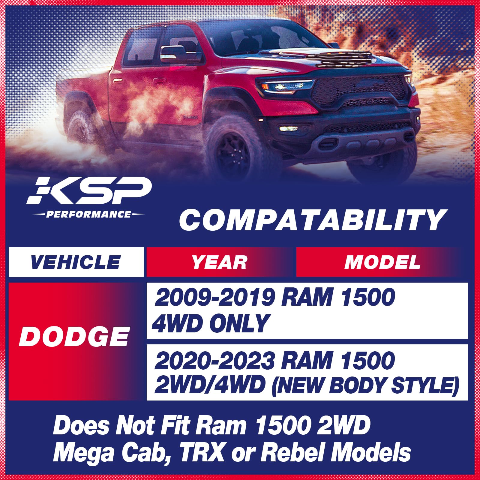 KSP Ram 1500 Lift Kit 3"F+2"R, 3 Inch Front 2 Inch Rear Leveling Kit for 2009-2019 Ram 1500 4WD 4X4, Full Level Kit for 2020-2023 Ram 1500 2WD 4WD with Strut Spacers and Coil Spring Lift Spacer