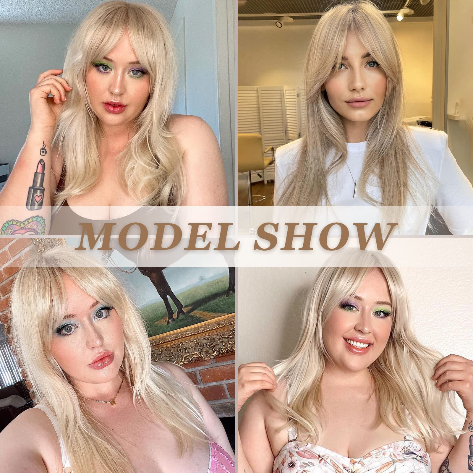 HAIRCUBE  Wigs for Women,Long Layered Orange Wigs with Bangs Heat Resistant Synthetic Fibre Wigs(pelucas de cabello natural): Light Blonde