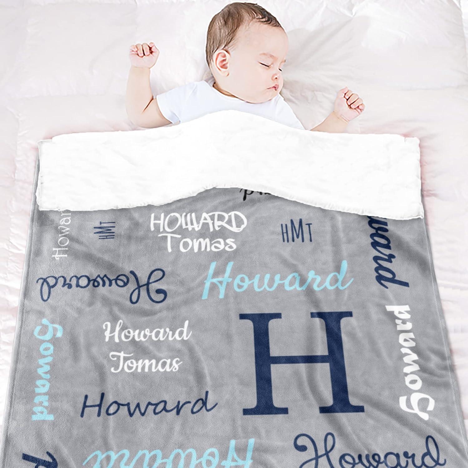Custom Blanket Personalized Throw Blanket with Monogram Name Text Perfect Customized Baby Blanket for Newborn Baby, Toddler, Kids, Friends or Family on Thanksgiving Easter and Birthday Gift