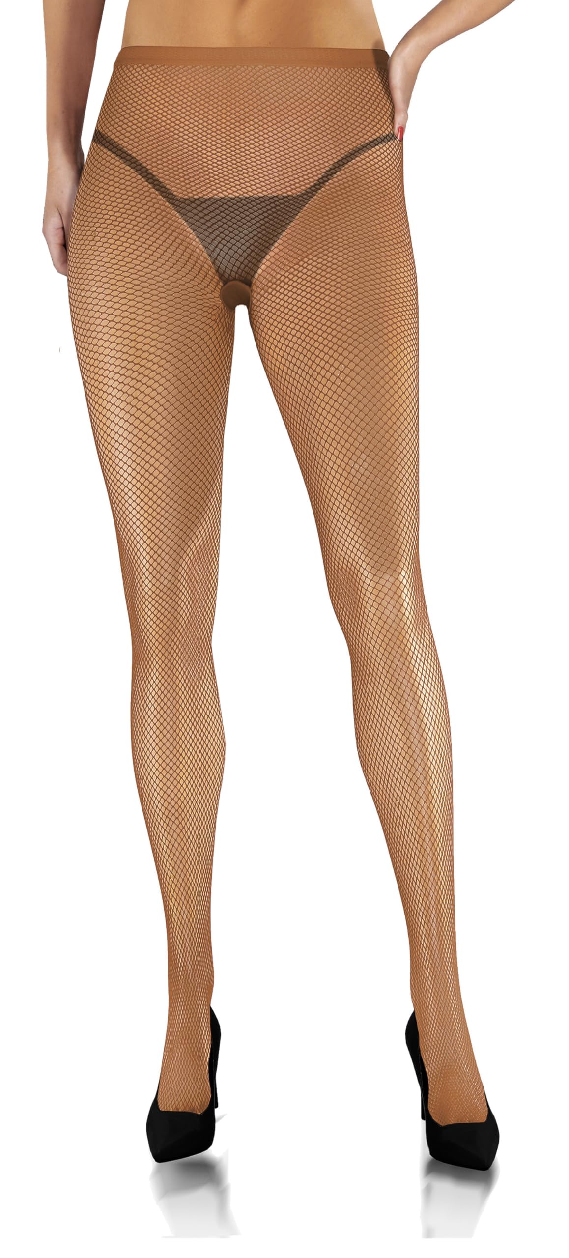 sesto senso Fishnet Tights Fine Mesh Sexy Women's Tight Fishnet Stockings, brown, XS-S
