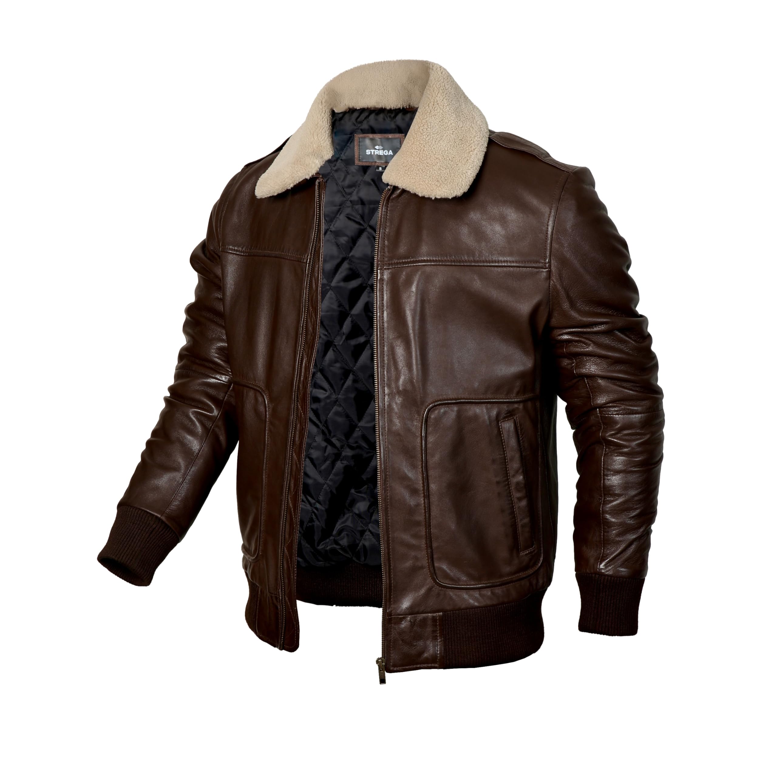 Mens leather jacket Genuine Lambskin Bomber Jacket men Brown with Removable Sherpa Collar– Premium Leather jacket men