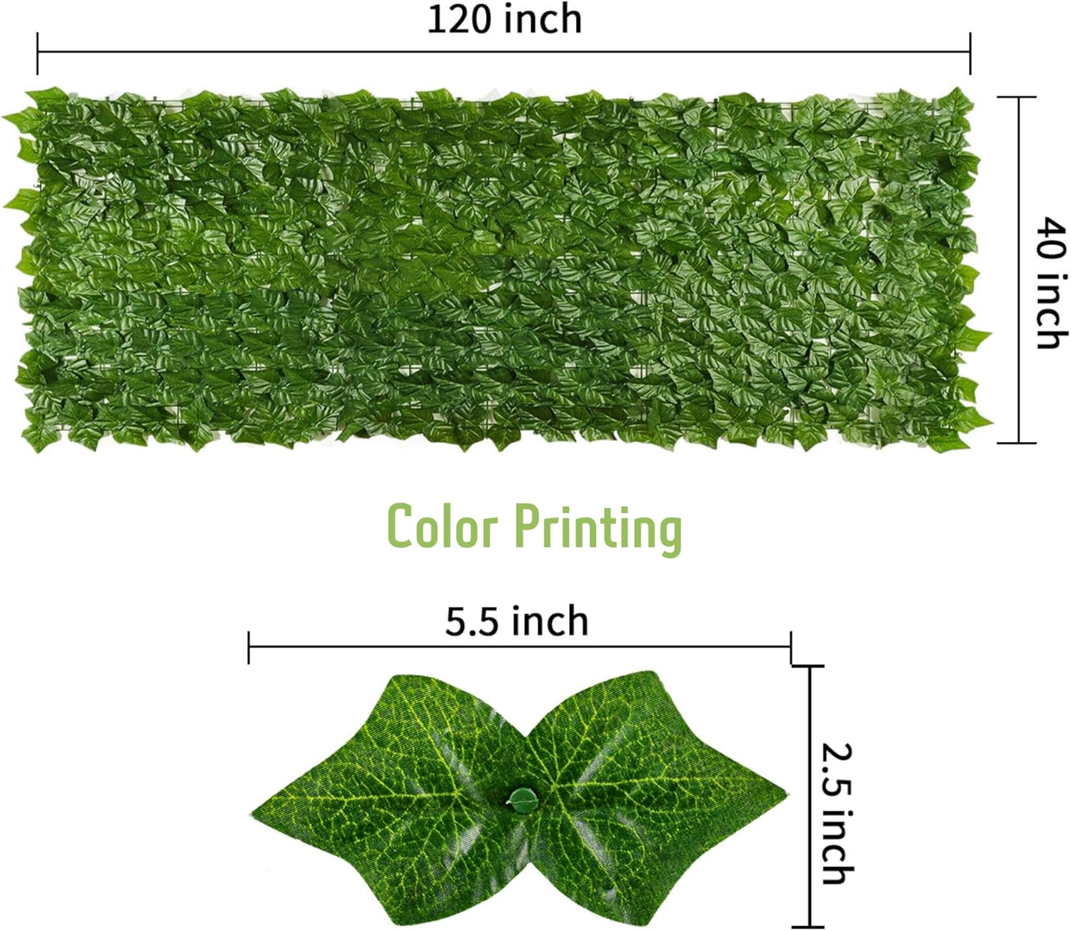 Jinwu Artificial Ivy Privacy Fence Screen, 39.4x118 in Artificial Faux Ivy Hedge, Expandable Faux Privacy Fence with 80 pcs Zip Ties, Decoration for Outdoor Garden, Color Printing Sweet Potato Leaves