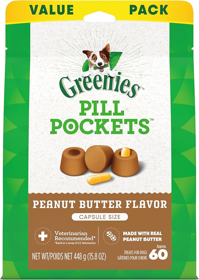 Greenies Pill Pockets for Dogs Large Size, Peanut Butter, 15.8 oz (60 Treats)