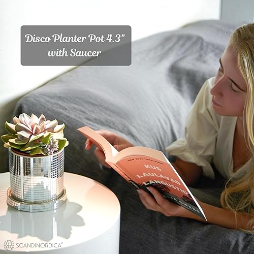 Miniatura 8 de SCANDINORDICA Maceta de bola de discoteca  Jarrón de bola de discoteca de 43 pulgadas maceta de cerámica con agujero de drenaje y platillo