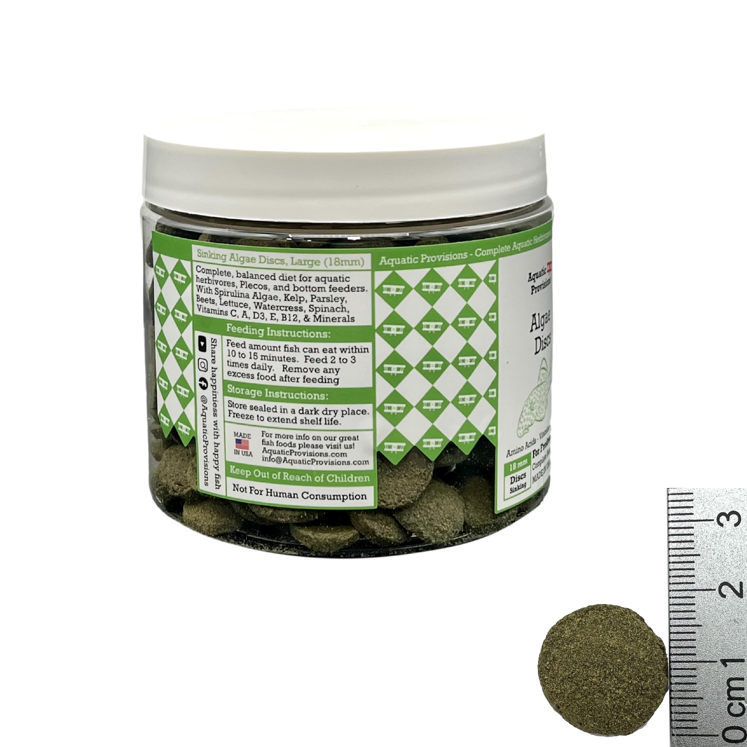 Algae Discs 8 oz, Sinking 18mm Wafers, Fish Food for Freshwater Herbivores