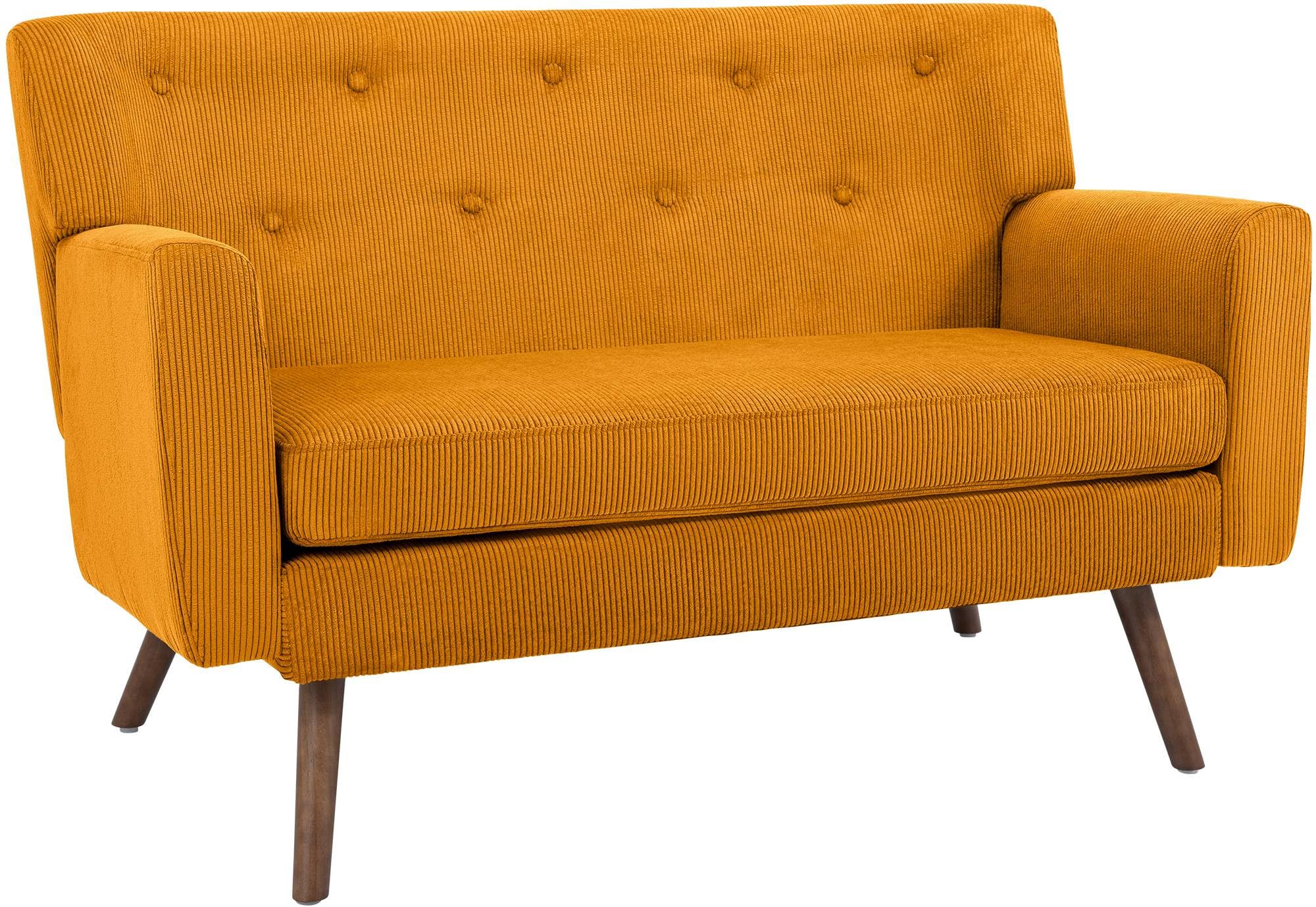 CLP Sofa 2-Sitzer mit Cordbezug Kioni, Couch bequem für Wohnzimmer, komfortabel gepolstert, bis 240 kg belastbar, Beine aus Kautschukholz, Farbe:orange