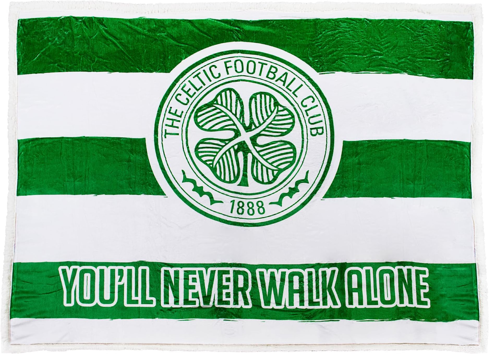 Celtic FC Sherpa Fleece Blanket - 152 x 117 cm, You'll Never Walk Alone, Official Merchandise For Scottish Premier SPL Club