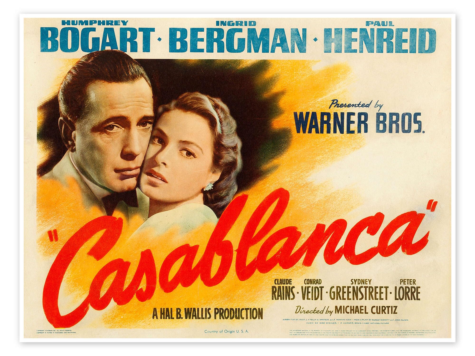 Casablanca Poster | 130 x 100 cm di Vintage Entertainment Collection Quadri Decorazione per pareti