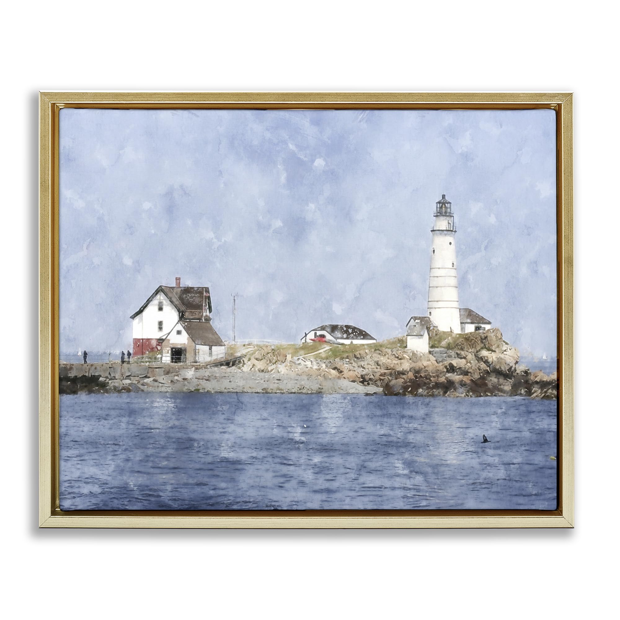Stupell Industries Metallic Gold (Matte) 'Picturesque Lighthouse Island'| Floating Frame Canvas Art