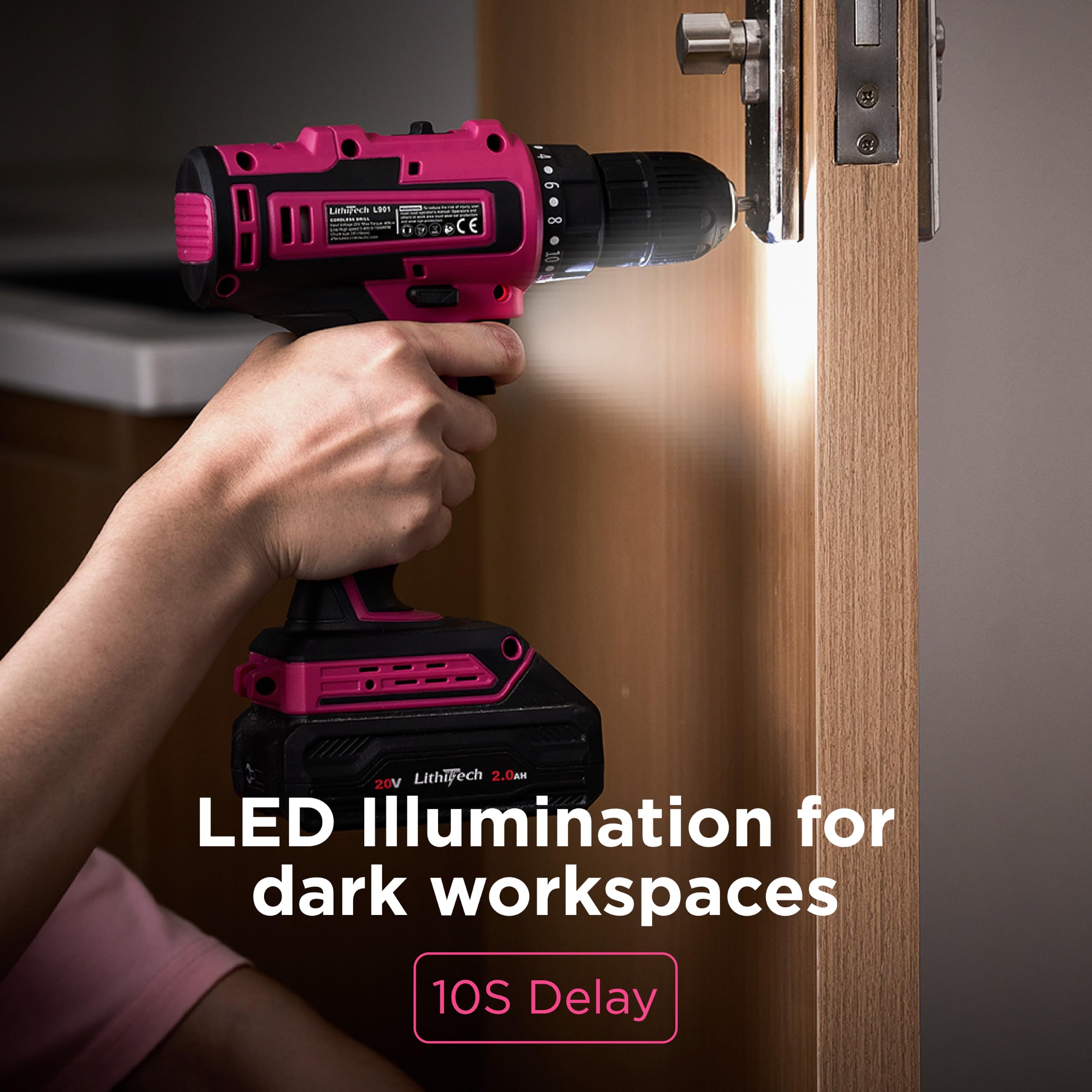 20 V rosa Akku-Bohrmaschinen-Set für Frauen – mit 2,0 Ah Akku und Ladegerät, 0,95 cm Schnellspannbohrfutter, leichtes elektrisches Bohrwerkzeug, 2 Geschwindigkeiten + 354 In-Lb Drehmoment