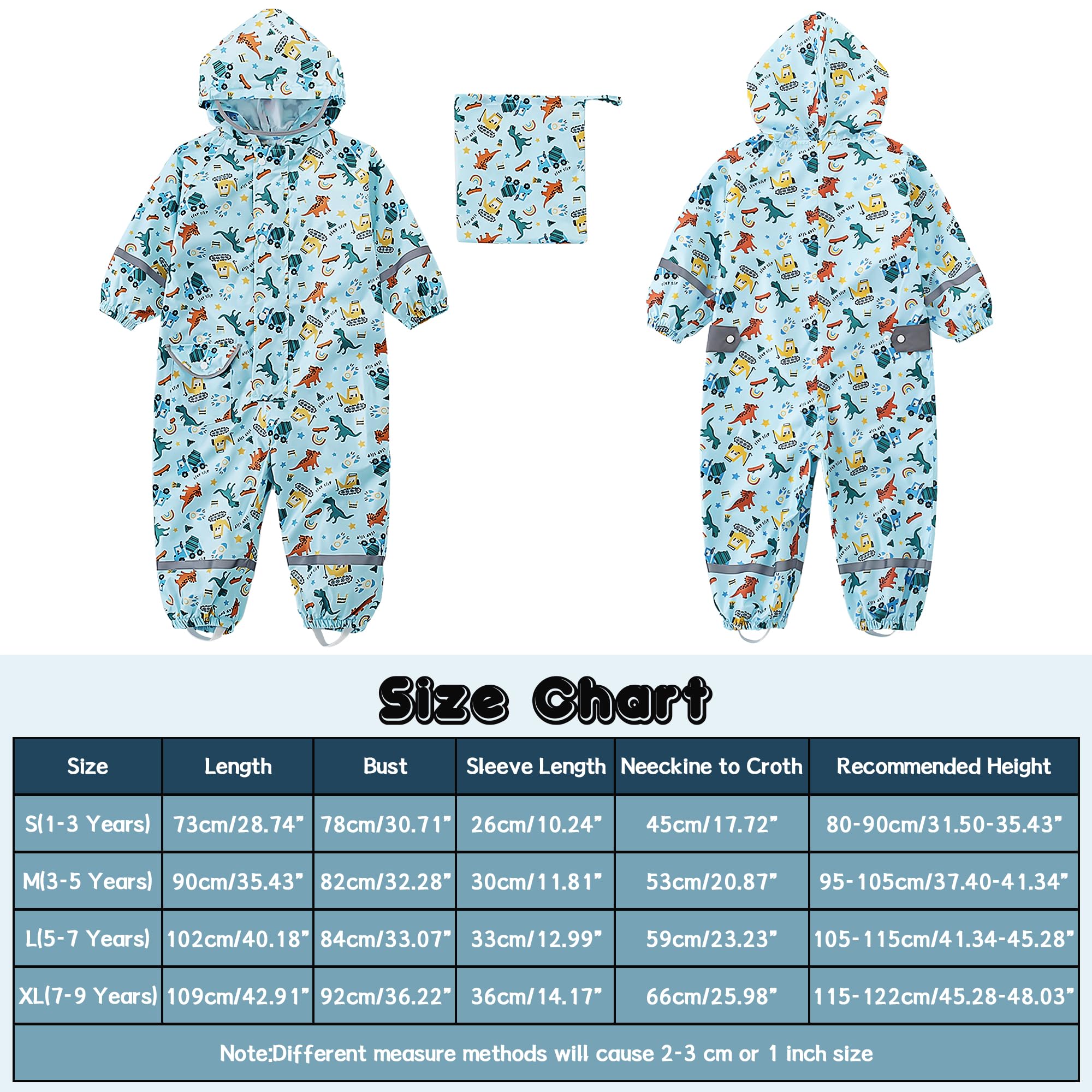 Chubasquero Niño Mono Impermeable Chaquetas Ligero Lindos Traje de Lluvia Plegable Capa de Lluvia con Detalles Reflectantes y Capucha Infantil Bebé 1-9 años