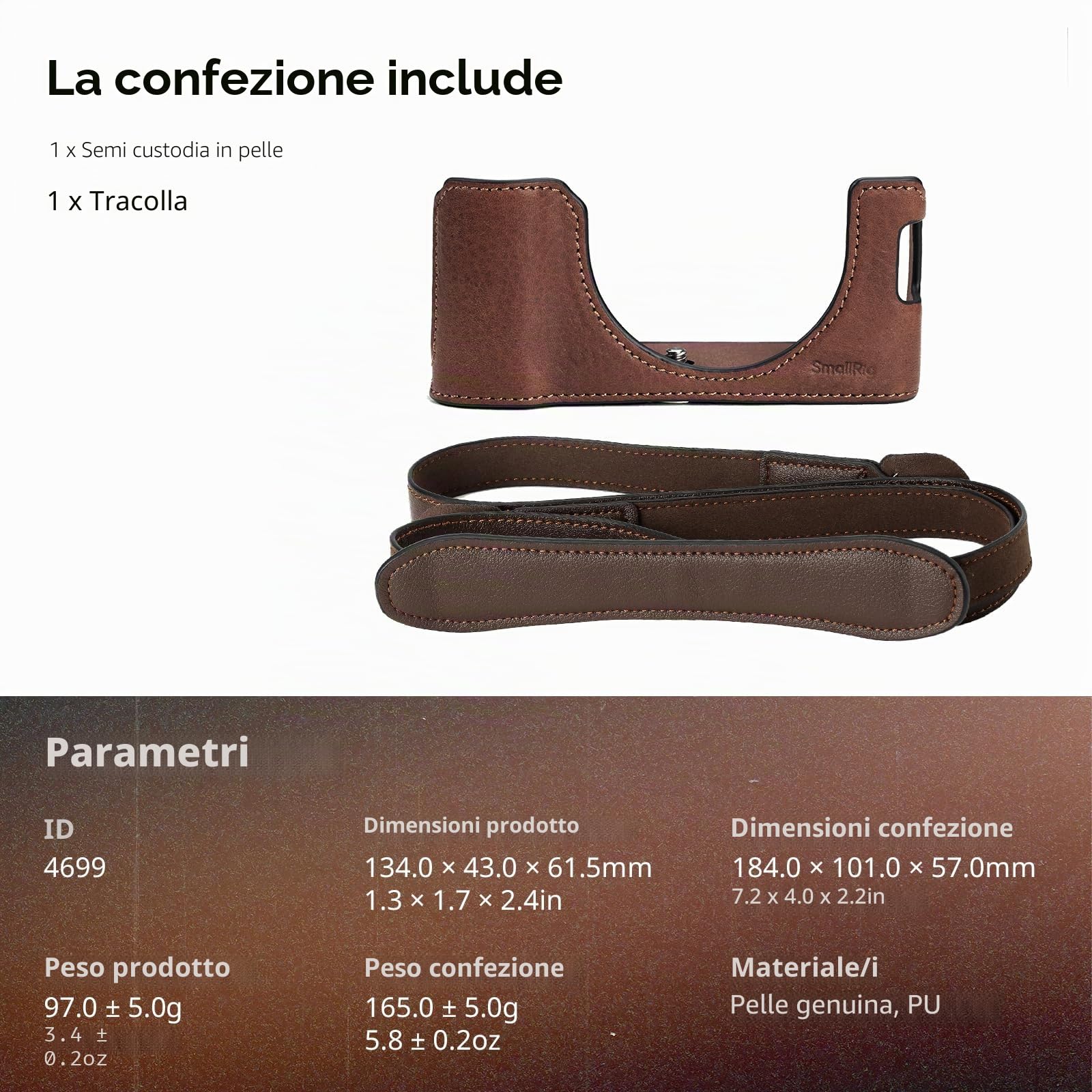 SMALLRIG Kit Custodia in Mezza Pelle con Tracolla per FUJIFILM X100VI, Stile Retrò con Telaio in Lega di Alluminio, Marrone - 4699