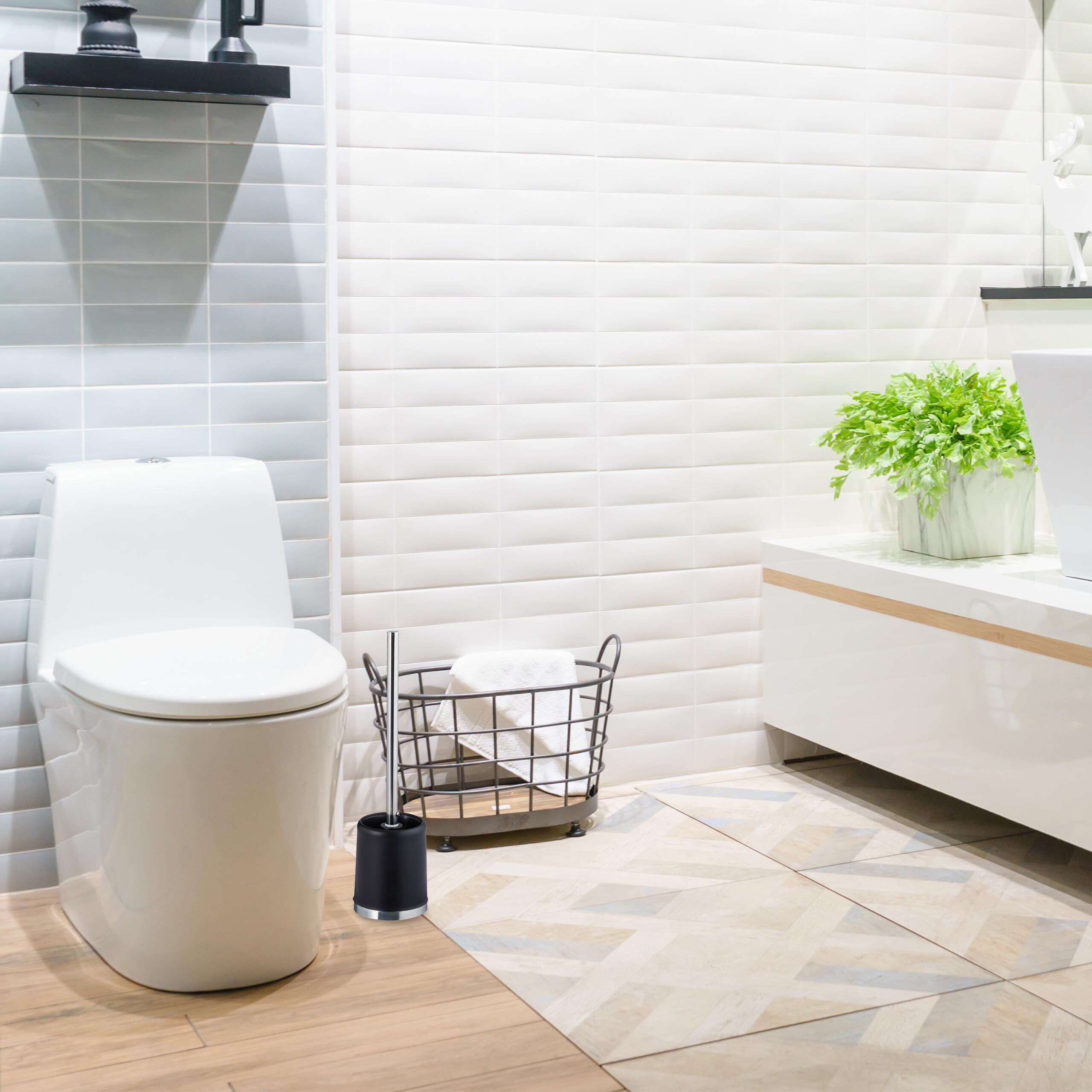 Relaxdays Scopino da WC, Set da 3 Scopettini con Testina di Ricambio Ø 7cm, Portascopino Water, Toilet Brush, Nero