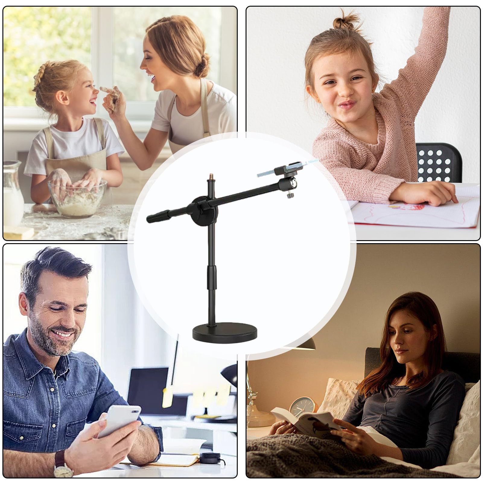 Lampa pier?cieniowa do selfie ze stojakiem, uchwyt telefon z lampk? pier?cieniow? LED,Lampa pier?cieniowa do selfie ze stojakiem - Górny uchwyt kamery z przegubowym ramieniem do
