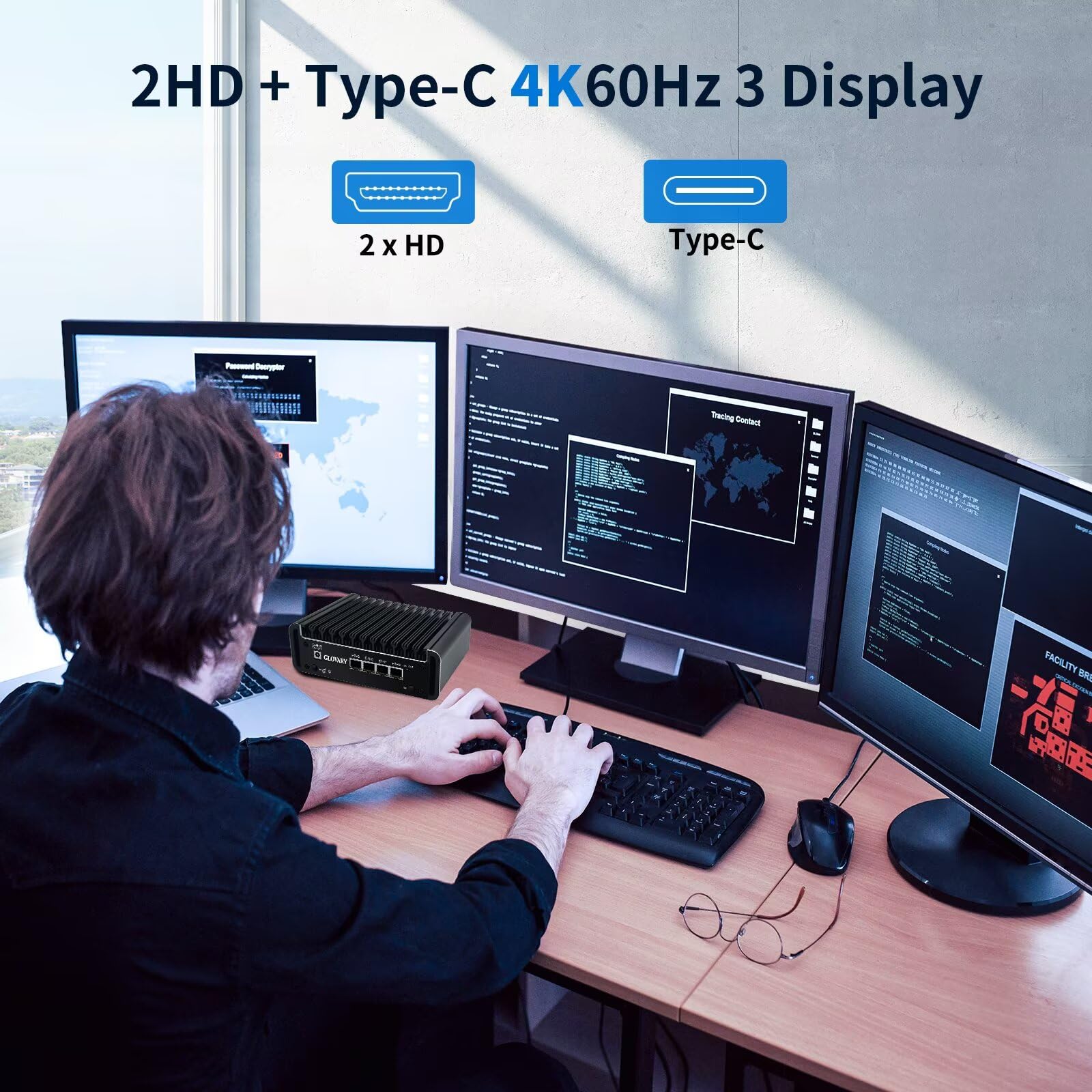 Firewall Mini PC J6413 4 Core, 4 x i226V 2.5GbE LAN OPNsense Router Micro Appliance, Barebone, AES-NI, Fanless Computer Hardware, 2 x DDR4, 2 x NVMe Slot, 2 x SATA3.0, 2HD+USB-C 3 Display