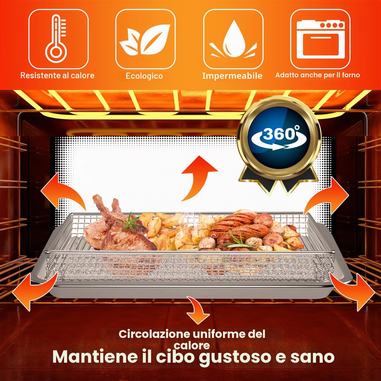 GCQ Cesto in Acciaio Inox per Friggitrice ad Aria, Padella Griglia, Sostituzione per Cuisinart Forno Mini ad Aria 7 in 1 17L TOA-60 65 70, Accessori in Rete, Lavabile in Lavastoviglie