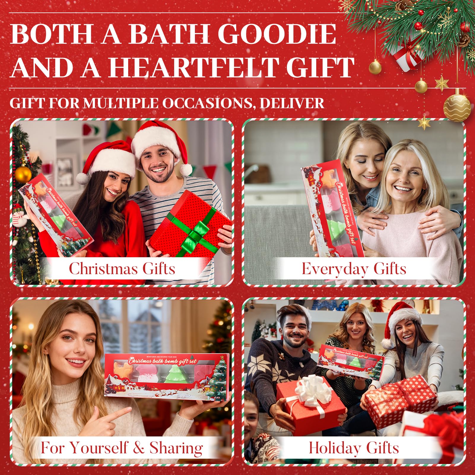 Bombe de Bain Noel, Coffret Bombe de Bain Femme, Cadeaux de Noël pour Enfants et Femmes - Boules de sels de bain, 105 x 4 parfums