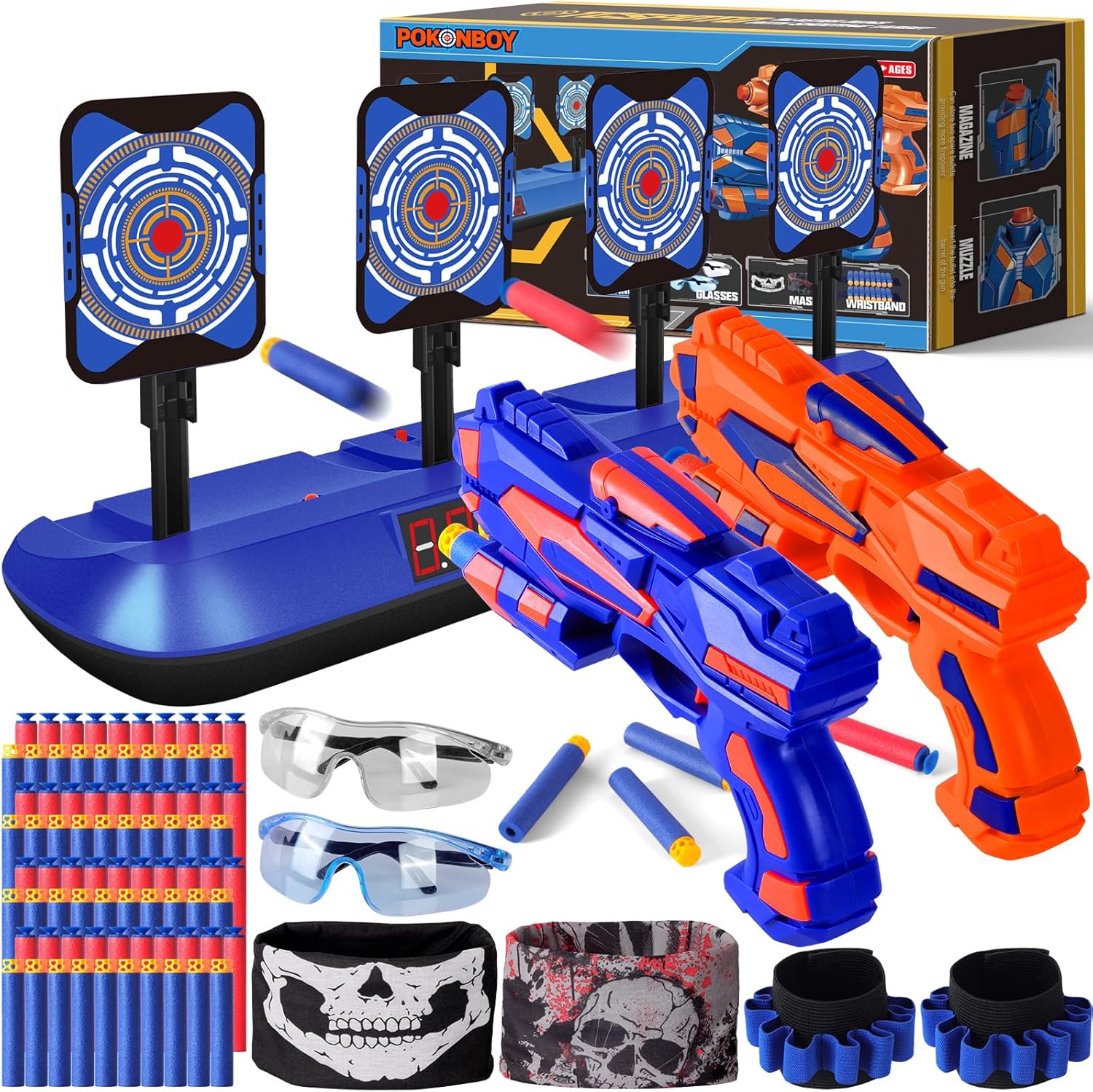 POKONBOY Digital Shooting Target Set, Kids Shooting Games Toys with 2 Foam Dart Toy Guns Birthday for 6-12 Kids 2 guns + target