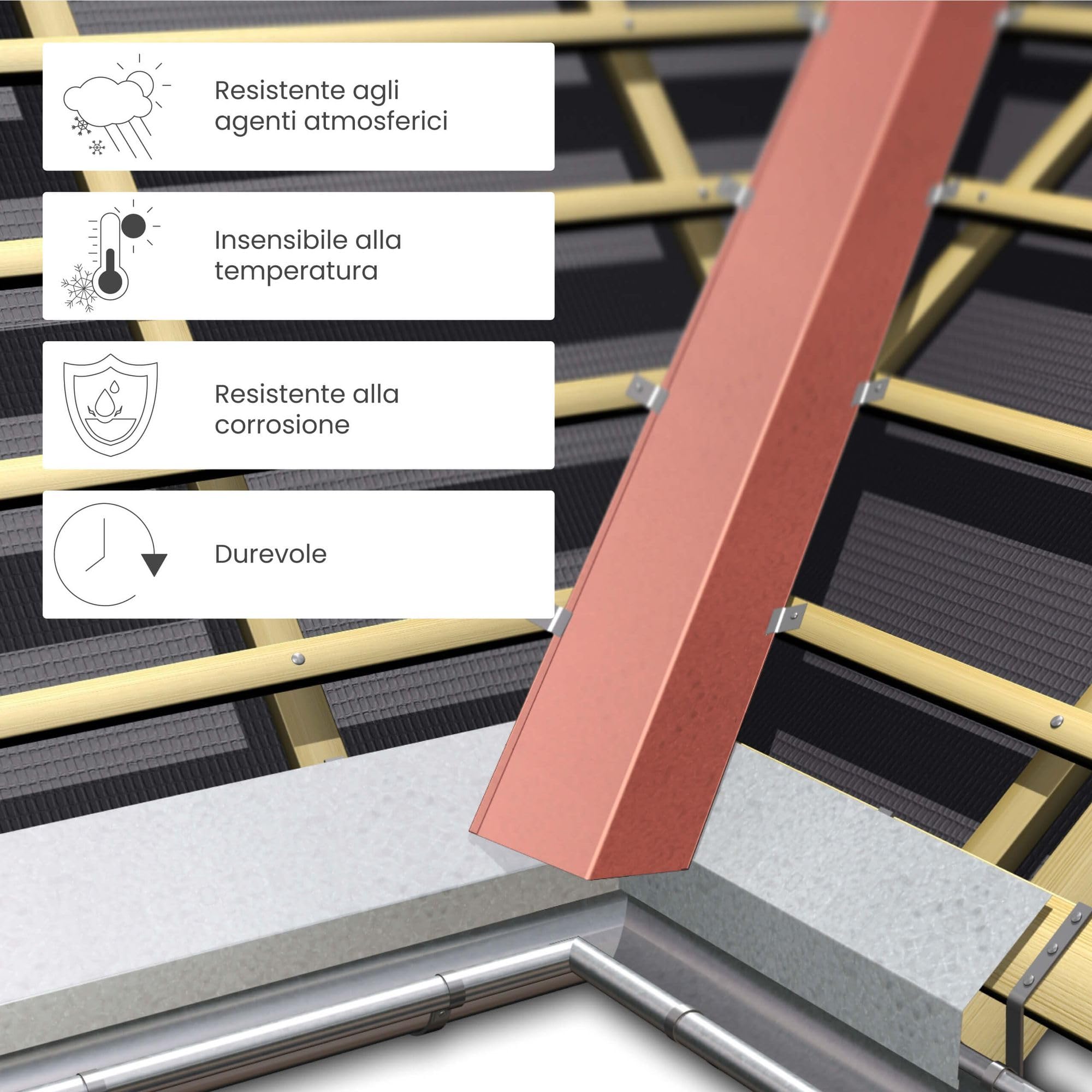 INEFA Foglio di colmo, angolo 80° Lamiera di alluminio per colmo su tetto, accessori per grondaie, Made in Germany 200 cm | alluminio