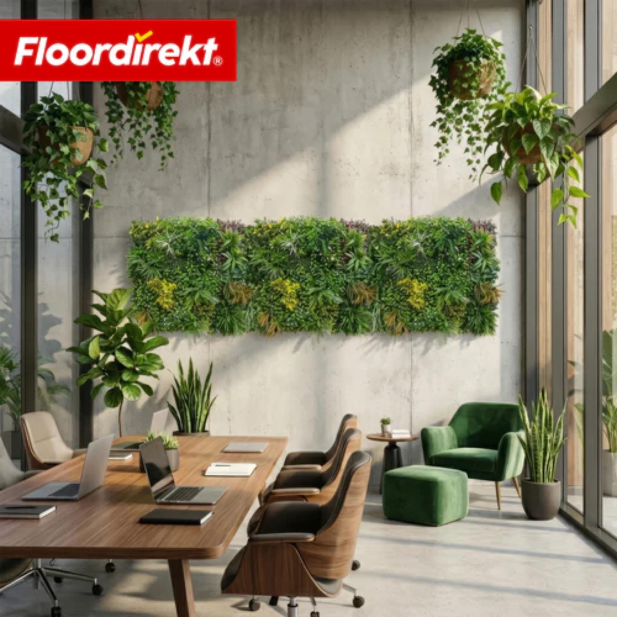 Floordirekt Ścianka na rośliny Spring Garden 100 x 100 cm, sztuczna ściana z systemem zatrzaskowym, wierna naturalna, bez pielęgnacji zielona ściana, do użytku wewnątrz i na zewnątrz