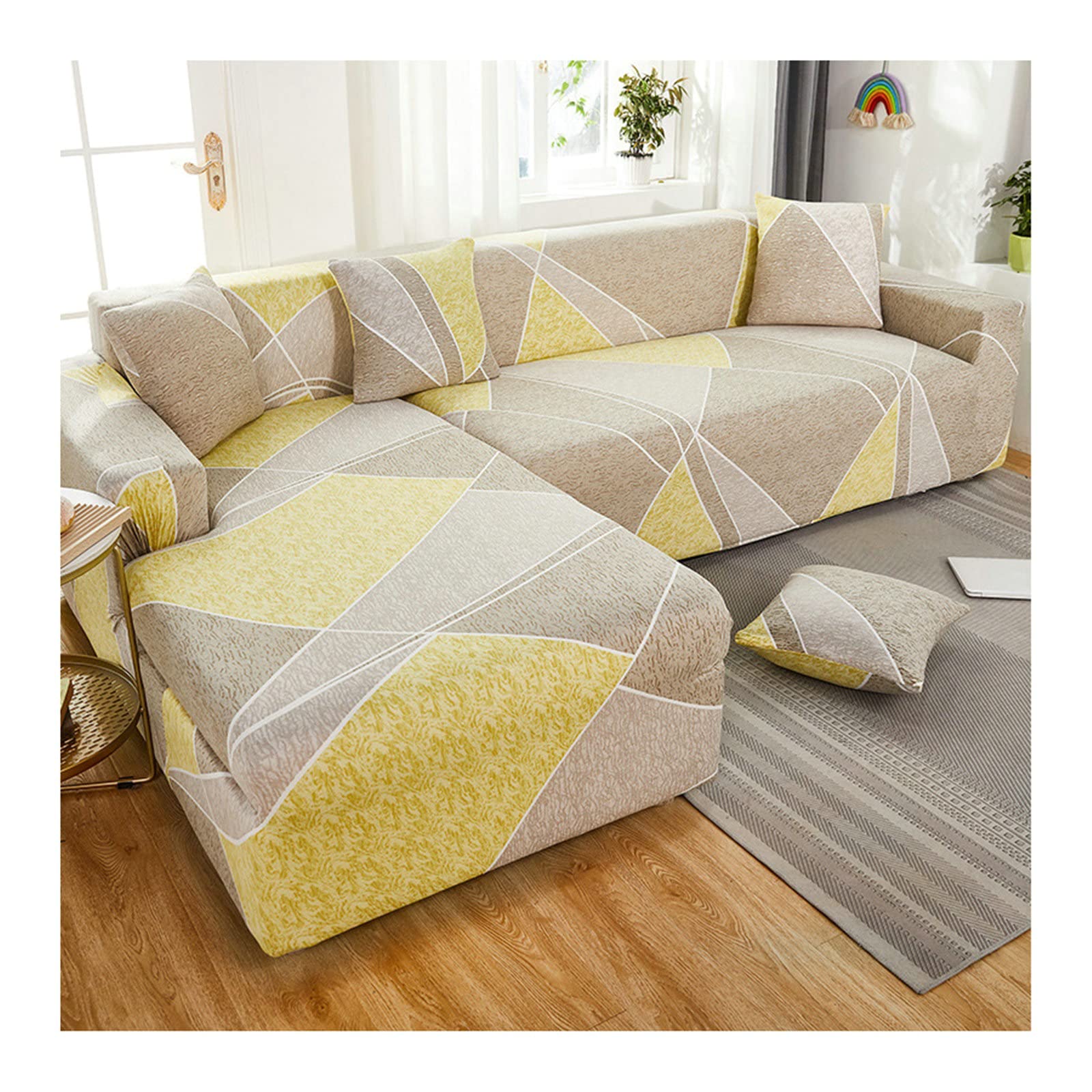 Funda de sofá de poliéster KnSam elástica antideslizante con rayas de espuma color amarillo marrón